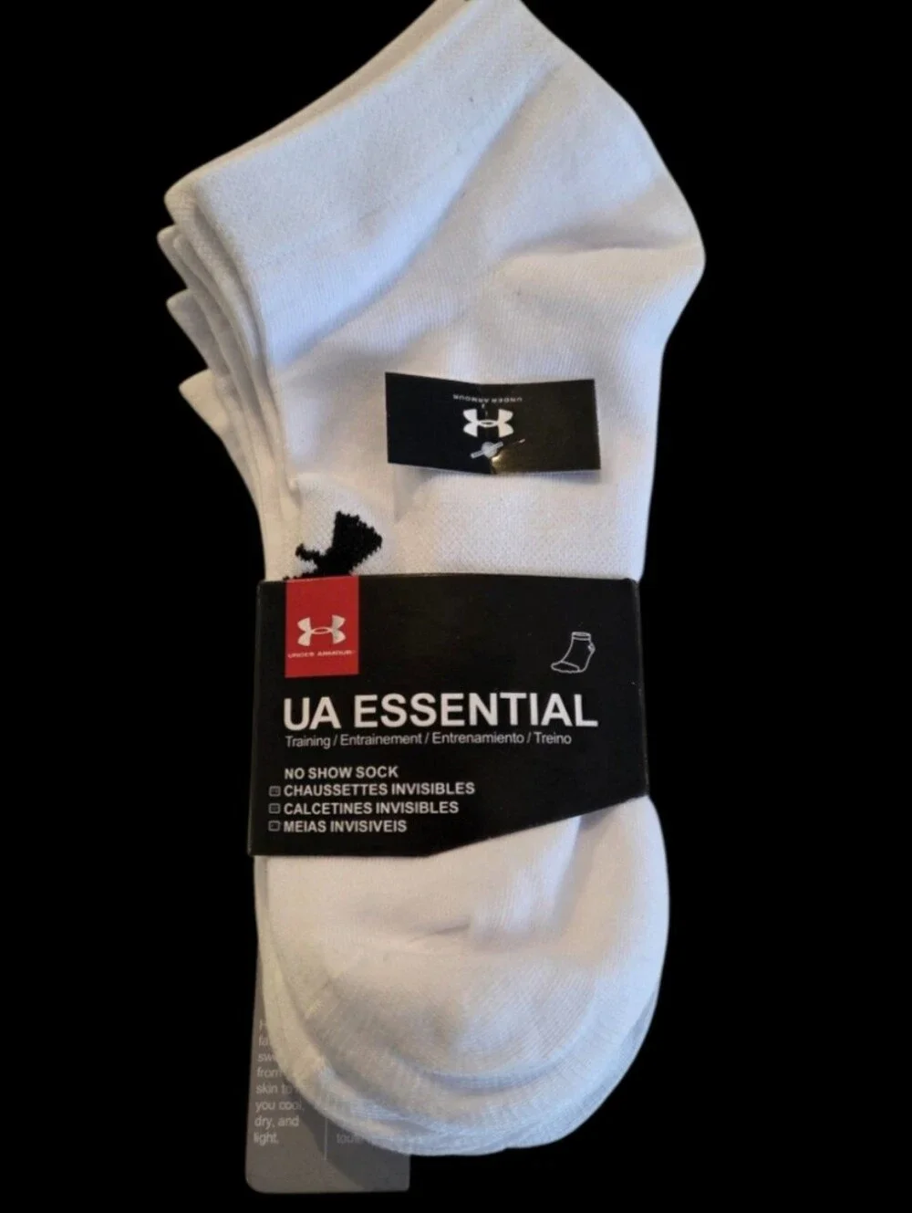 Under Armour Training No Show Socks BNWT White Black Logo Women's Small